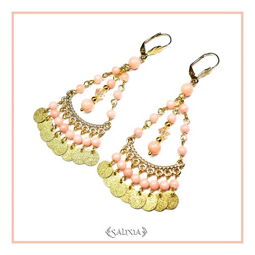 Boucles d'oreilles "lola" cristal perles de jade dormeuses ou crochets en acier inoxydable doré au choix (#bo188 p58)