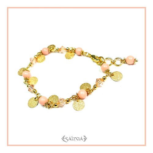 Bracelet "lola" cristal et perles de jade mousqueton acier inoxydable doré (#bc38 p58)