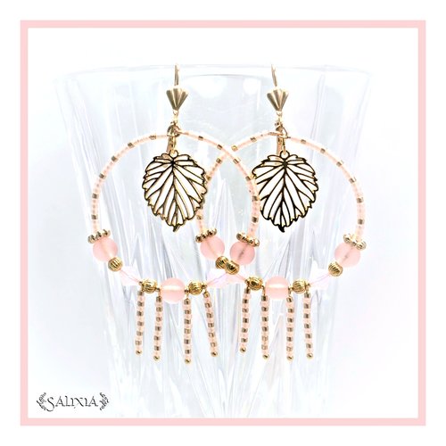 Boucles d'oreilles créoles cristal perles sea glass roses dormeuses ou crochets en acier inoxydable doré au choix (#bo192)