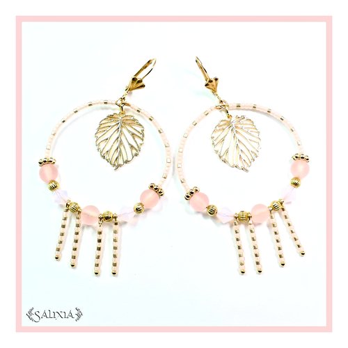 Boucles d'oreilles créoles cristal perles sea glass roses dormeuses ou crochets en acier inoxydable doré au choix (#bo192)