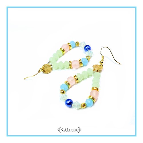 Boucles d'oreilles "sofia" cristal et perles sea glass crochets acier inoxydable doré (#bo193 p59)