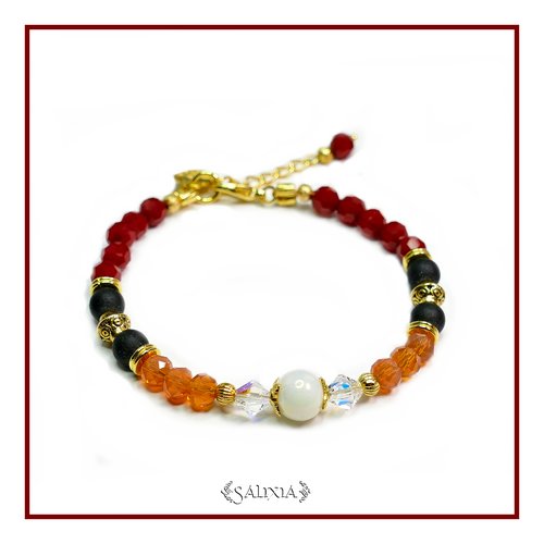 Bracelet "sabrina" cristal et perles sea glass mousqueton acier inoxydable doré (#bc41 p60)