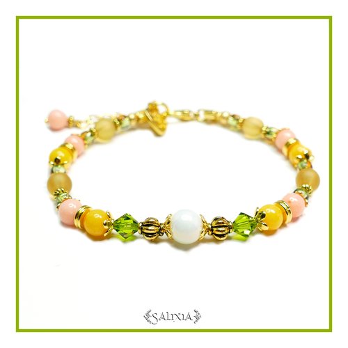 Bracelet "calista" cristal et perles de jade mousqueton acier inoxydable doré (#bc42 p61)