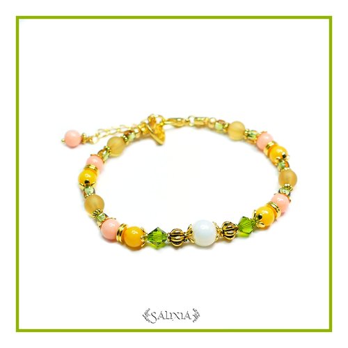 Bracelet "calista" cristal et perles de jade mousqueton acier inoxydable doré (#bc42 p61)