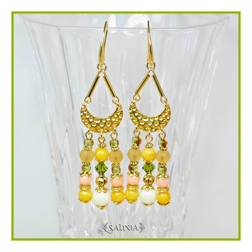 Boucles d'oreilles "calista" perles de jade cristal crochets au choix (#bo196 p61)
