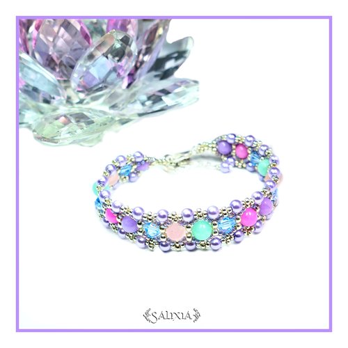 Bracelet tissé "thalia" tissé à l'aiguille perles japonaises cristal jade perles sea glass (#bc43 p62)