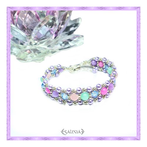 Bracelet tissé "thalia" tissé à l'aiguille perles japonaises cristal jade perles sea glass (#bc43 p62)