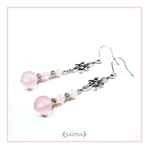 Collection "les petites celtiques " rose opaline, crochets en acier inoxydable (#bo210)