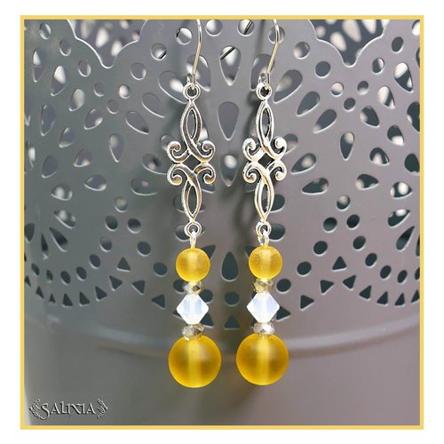 Collection "les petites celtiques " miel doré, cristal blanc opale, crochets en acier inoxydable (#bo213)