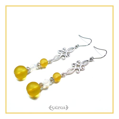 Collection "les petites celtiques " miel doré, cristal blanc opale, crochets en acier inoxydable (#bo213)