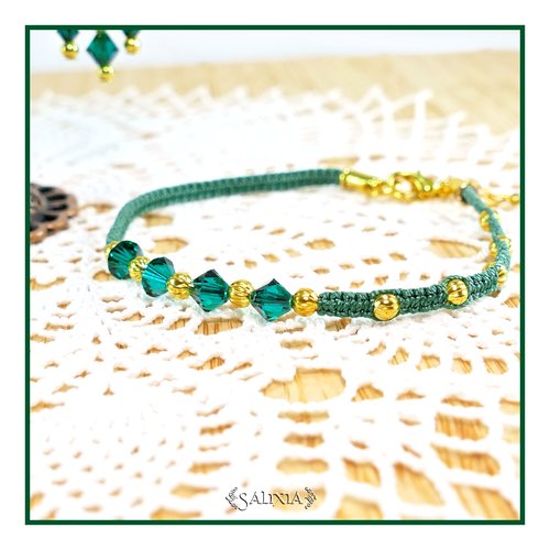 Bracelet tamara cristal émeraude mousqueton acier inoxydable doré (#bc46 p65)