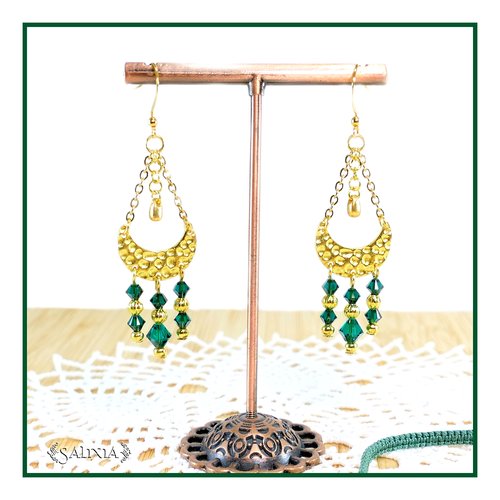 Boucles d'oreilles "tamara" cristal émeraude crochets acier inoxydable doré (#bo219 p65)