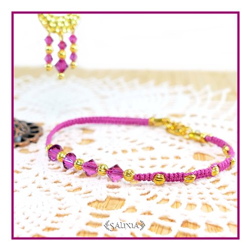 Bracelet tamara cristal fuchsia mousqueton en acier inoxydable doré (#bc47 p66)