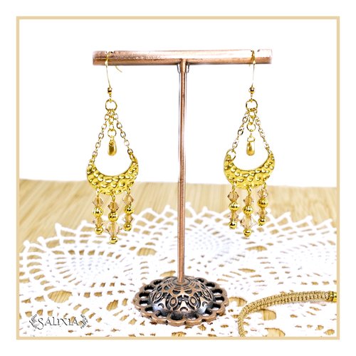 Boucles d'oreilles "tamara" cristal topaze crochets acier inoxydable doré (#bo221 p67)
