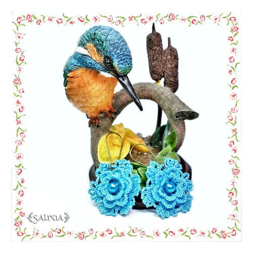 Boucles d'oreilles/broches/bijoux de sac ou de portable fleurs au crochet d'art crochets acier inoxydable en option (#bo-c1)