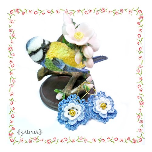 Boucles d'oreilles/broches/bijoux de sac ou de portable, fleurs au crochet d'art crochets acier inoxydable en option (#bo-c4)