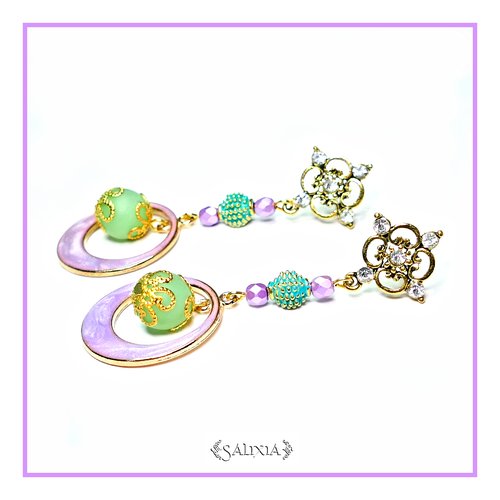 Boucles d'oreilles "ornella" mauve puces strass ou crochets en acier inoxydable doré au choix (#bo231)