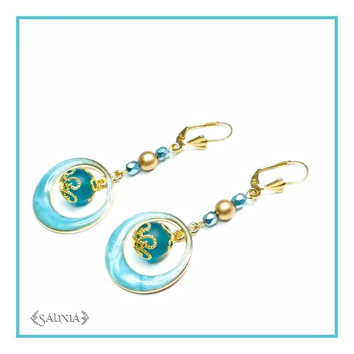 Boucles d'oreilles "ornella" turquoise dormeuses ou crochets en acier inoxydable doré (#bo233)