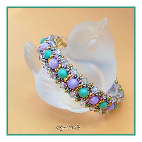 Bracelet tissé à l'aiguille perles japonaises cristal aurore boréale jade lilas perles vert jade mousqueton acier inoxydable (#bc55)