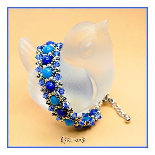 Bracelet tissé à l'aiguille perles japonaises cristal bleu saphir perles de jade bleues mousqueton en acier inoxydable(#bc56)