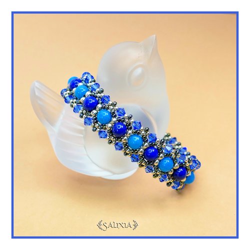 Bracelet tissé à l'aiguille perles japonaises cristal bleu saphir perles de jade bleues mousqueton en acier inoxydable(#bc56)