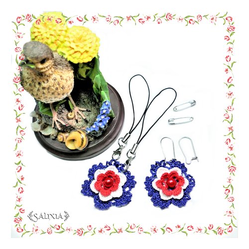Boucles d'oreilles/broches/bijoux de sac ou de portable fleurs au crochet d'art crochets en acier inoxydable en option (#bo-c12)