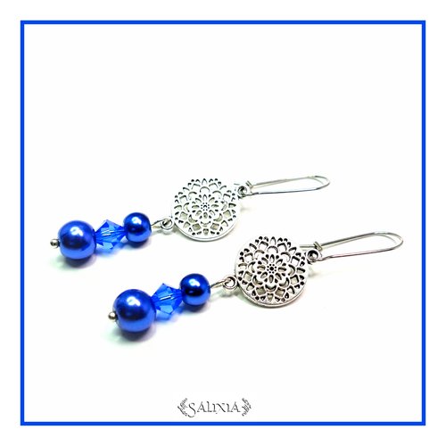 Boucles d'oreilles "les petits mandalas " bleu saphir dormeuses ou crochets acier inoxydable au choix (#bo235)