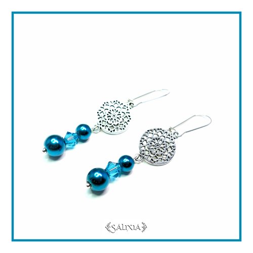 Boucles d'oreilles "les petits mandalas " bleu teal dormeuses ou crochets en acier inoxydable au choix (#bo236)