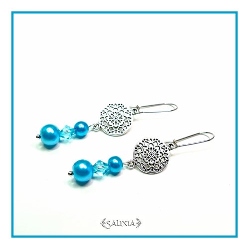 Boucles d'oreilles "les petits mandalas " bleu turquoise dormeuses ou crochets en acier inoxydable au choix (#bo237)