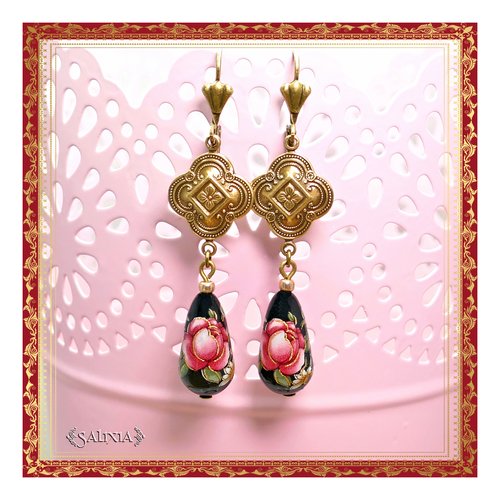 Boucles d'oreilles pivoines rouges laiton très haute qualité perles japonaises tensha dormeuses ou crochets au choix (#bo240)