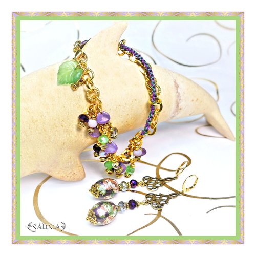 Bracelet "paeonia" perles aurore boréales mousqueton acier inoxydable doré (#bc58 p73)
