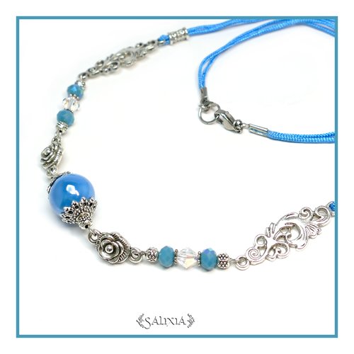 Collier "maeva" perle en céramique cristal aurore boréale en option chaine acier inoxydable (#c52 p74)