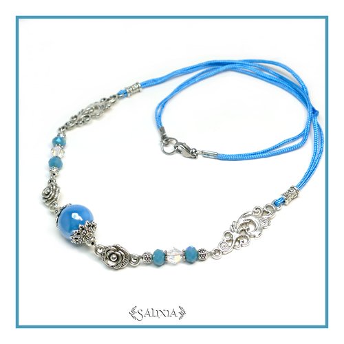 Collier "maeva" perle en céramique cristal aurore boréale en option chaine acier inoxydable (#c52 p74)