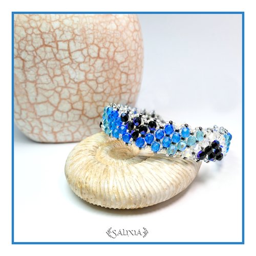 Bracelet "alyssa" océan  tissé à l'aiguille perles japonaises cristal et perles de bohème aurore boréale (#bc59 p75)