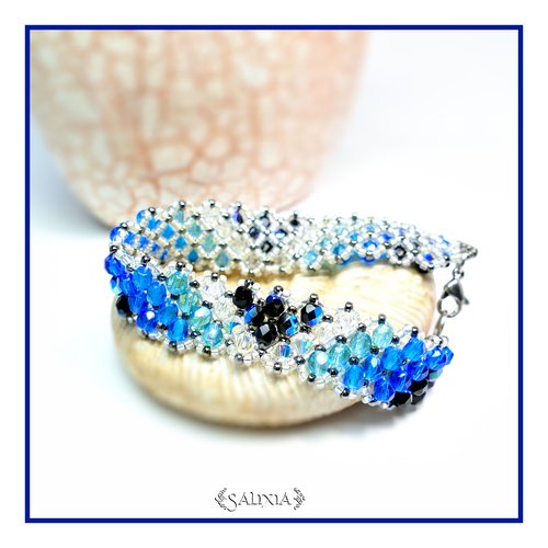 Bracelet "alyssa" océan  tissé à l'aiguille perles japonaises cristal et perles de bohème aurore boréale (#bc59 p75)