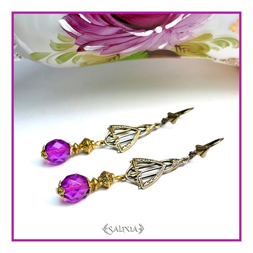 Boucles d'oreilles connecteurs art déco laiton très haute qualité perles de bohème alyssa orchidée crochets en option (#bo247 p76)
