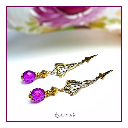 Pièce rare - boucles d'oreilles alyssa orchidée connecteurs art déco laiton très haute qualité crochets en option (#bo247 p76)
