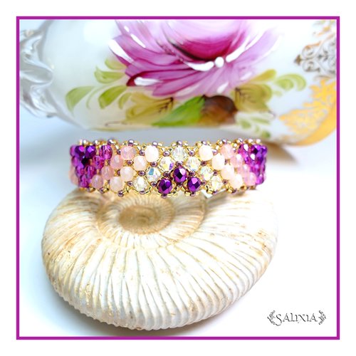 Bracelet "alyssa" orchidée tissé à l'aiguille perles japonaises cristal aurore boréale et perles de bohème (#bc60 p76)