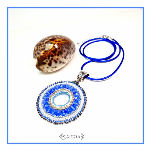 Pièce unique - collier pendentif "le talisman bleu" cordon ou chaine acier inoxydable au choix (#c54)