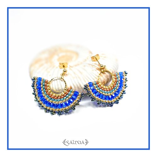 Boucles d'oreilles collection léa bleu saphir puces ou crochets acier inoxydable doré au choix (#bo249)