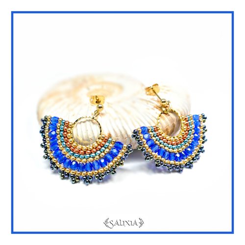 Boucles d'oreilles collection léa bleu saphir puces ou crochets acier inoxydable doré au choix (#bo249)