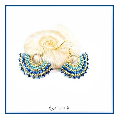 Boucles d'oreilles collection léa bleu pétrole crochets acier inoxydable doré (#bo250)