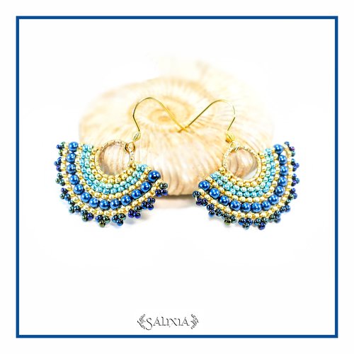 Boucles d'oreilles collection léa bleu pétrole crochets acier inoxydable doré (#bo250)