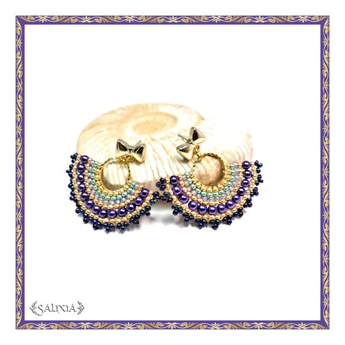 Boucles d'oreilles collection léa violet foncé puces ou crochets acier inoxydable doré au choix (#bo251)