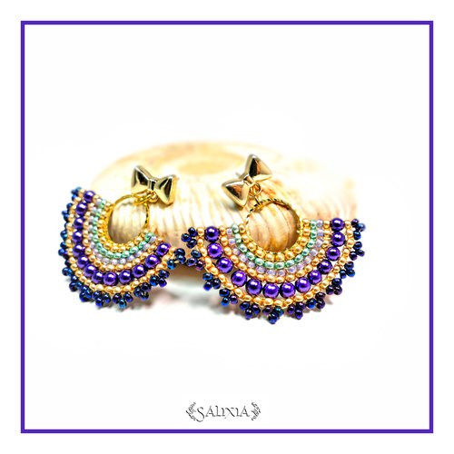 Boucles d'oreilles collection léa violet foncé puces ou crochets acier inoxydable doré au choix (#bo251)