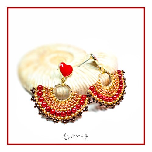 Boucles d'oreilles collection léa rouge puces ou crochets acier inoxydable doré au choix (#bo252)