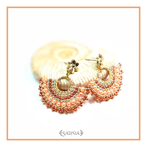 Boucles d'oreilles collection léa rose saumon puces ou crochets acier inoxydable doré au choix (#bo253)