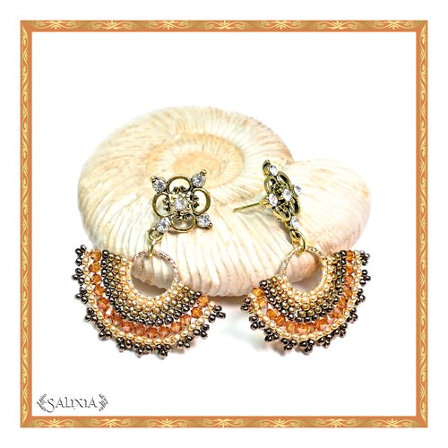 Boucles d'oreilles collection léa ambre cuivré puces ou crochets acier inoxydable doré au choix (#bo254)