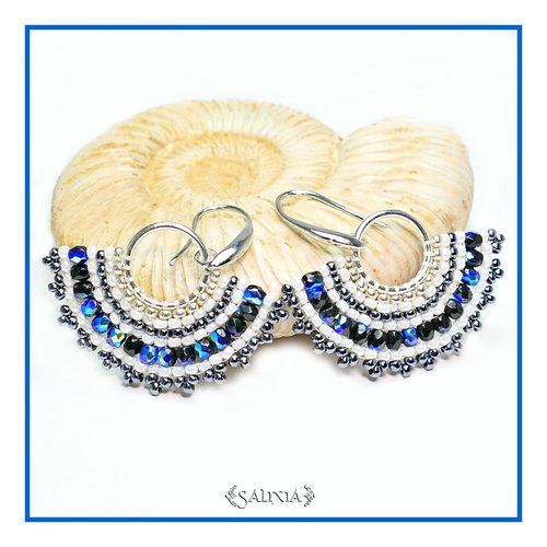 Boucles d'oreilles collection léa noir irisé et ivoire crochets acier inoxydable en option (#bo257)