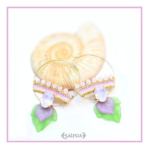 Pièce unique - boucles d'oreilles "ludmilla" cabochons en cristal créoles acier inoxydable doré (#bo258 p78)